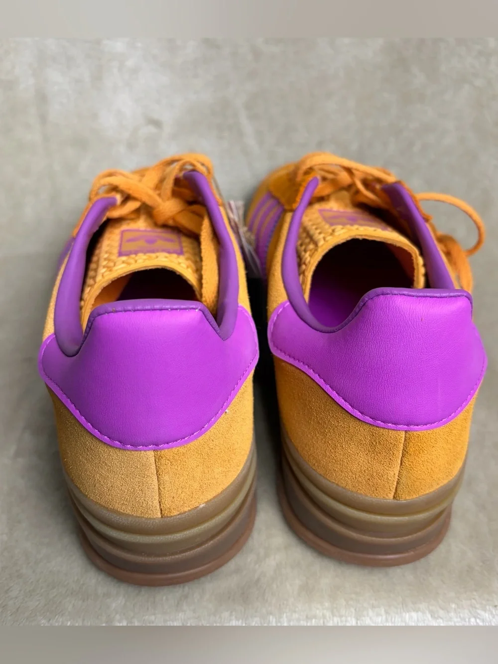 adidas Gazelle Women's Orange Suede Sneakers with Purple Accents 8.5
